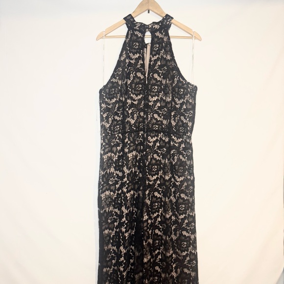 NWT Julia Jordan Black Floral Lace Halter Wide Leg Jumpsuit Size 16 - Picture 7 of 9